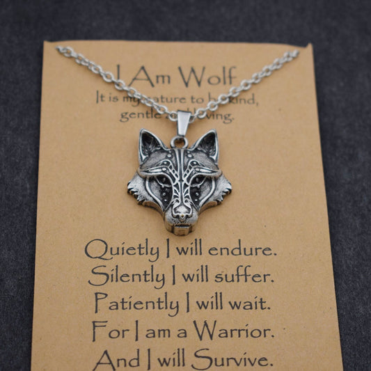 I AM WOLF Norse Necklace Collection Viking Celtics Wolf Necklace with Amulet and Poem Card
